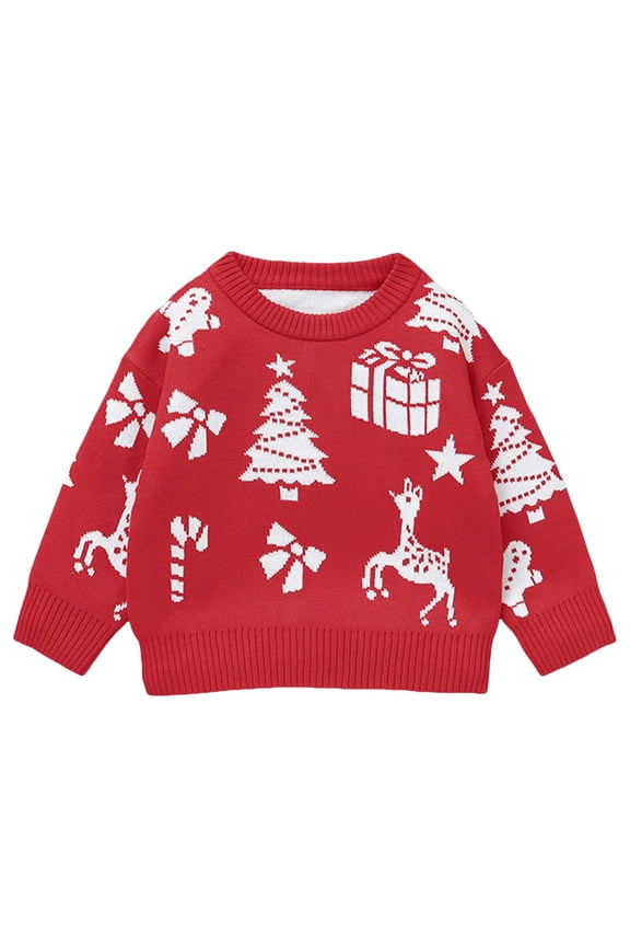 Toddler Boy Girl Christmas Sweater Knite Pullover Xmas Red Snowman Sweatshirts Tops Red for Size 2-3 Years