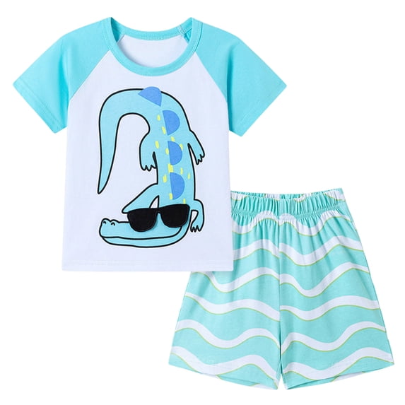 newwalpole Toddler Boy Summer Outfit Set 2 Piece Short Sleeve T Shirt and Short Soft Breathable Cotton Clothing Sets 2-7T Mint Green for Size 6-7 Years