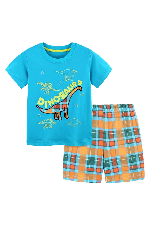 Toddler Boy's Short Sleeve T-Shirt and Short Outfit Set 2-7T Blue for Size 2-3 Years