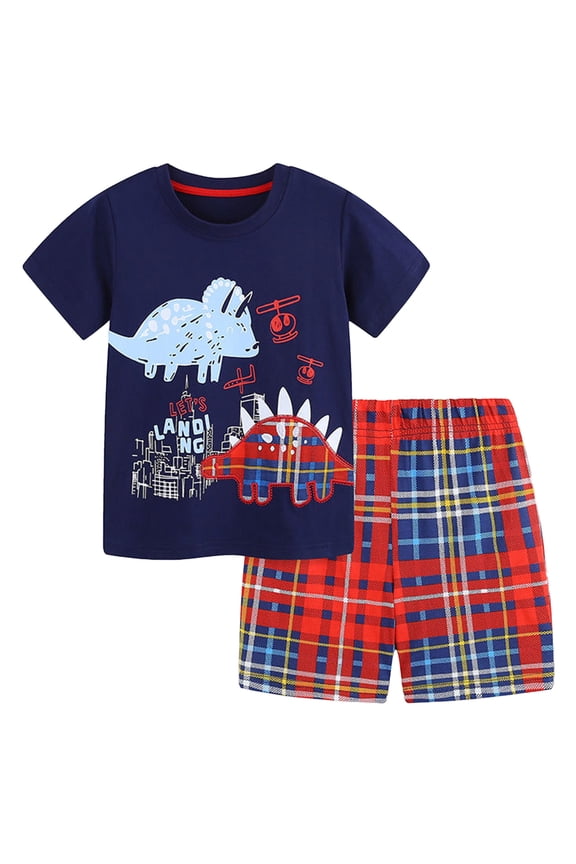 Toddler Boy's Short Sleeve T-Shirt and Short Outfit Set 2-7T Navy for Size 5-6 Years