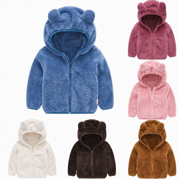 newwalpole Toddler Boys Girls Hooded Jacket Fleece Hoodie Winter Warm Solid Color Teddy Coat Zip-up Bear Ear Sweater Fall Clothes(Brown,18-24 Months)