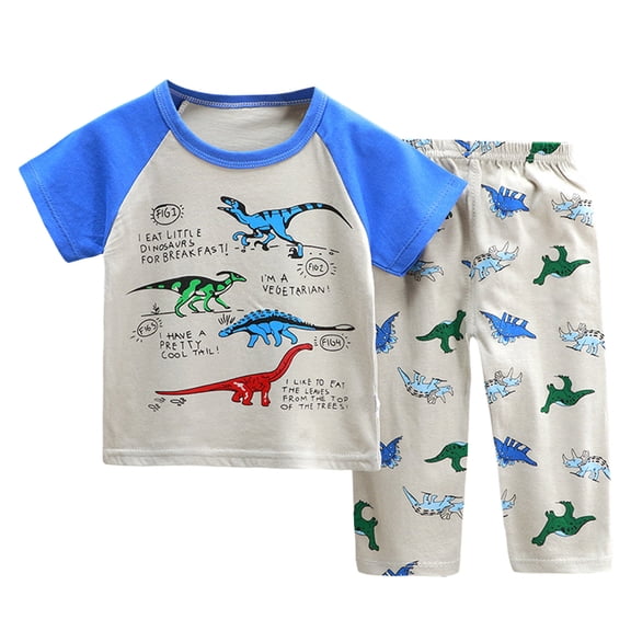 newwalpole Toddler Boys Pajamas Cotton Summer Pjs for Boy Jammies Dinosaur Train Sleepwear Short Sets Blue for Size 7-8 Years