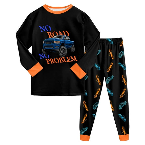 newwalpole Toddler Boys Outfits Monster Truck Cotton Kids Dinosaur 2 Piece Truck Pjs Sleepwear Clothes Sets Orange for Size 3-4 Years