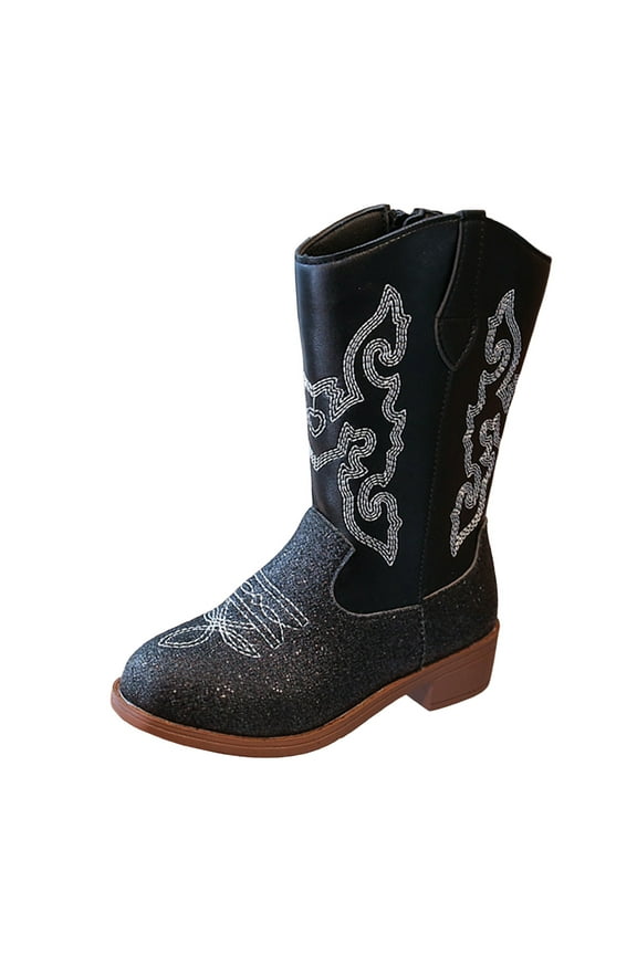 Toddler Cowboy Boots Western Cowgirl Boots Boys Girls Mid Calf Square Toe Riding Walking Shoes Black for Size 12.5
