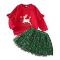 thumbnail image 1 of newwalpole Toddler Girl Christmas Outfit Merry Christmas Letter Sweatshirt Ruffle Top Tulle Tutu Skirt Set Xmas Clothes Red for Size 1-2 Years, 1 of 6
