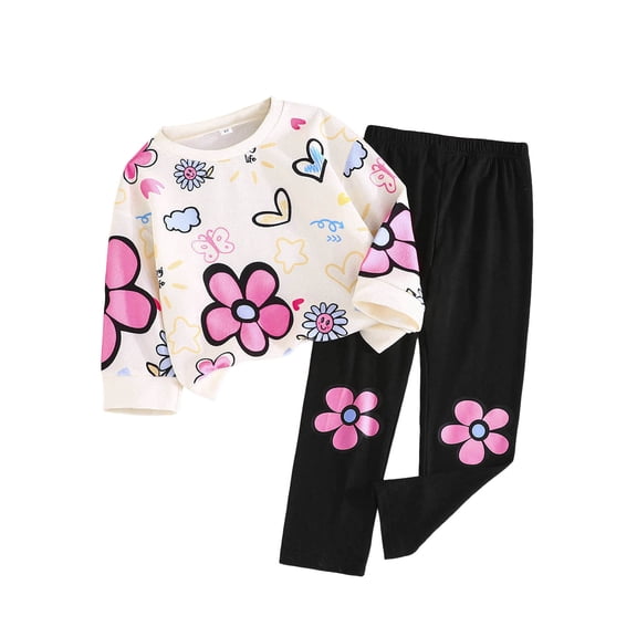 newwalpole Toddler Girl Clothes Floral Printed Sweatshirt Pants 2Pcs Fall Outfits for Little Girls Clothing Set Pink for Size 3-4 Years