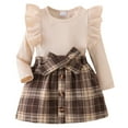 thumbnail image 1 of newwalpole Toddler Girl Fall Winter Clothes Cute Puff Sleeve Top Plaid Mini Skirt Girls A-line Dress Beige for Size 12-18 Months, 1 of 7