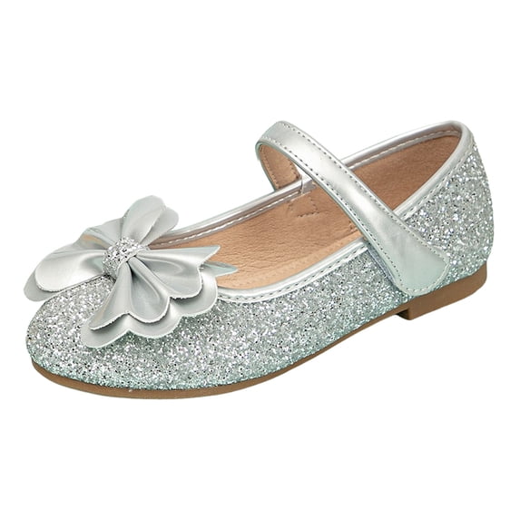 newwalpole Toddler Girl Mary Jane Dress Glitter Flats Shoes Flower for Ballet Wedding Silver for Size 2