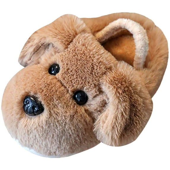 newwalpole Toddler Girls Boys Slippers Funny Puppy Dog House Slippers Winter Indoor Outdoor Fuzzy Warm Plush Non-Slip Shoes Brown for Size 9
