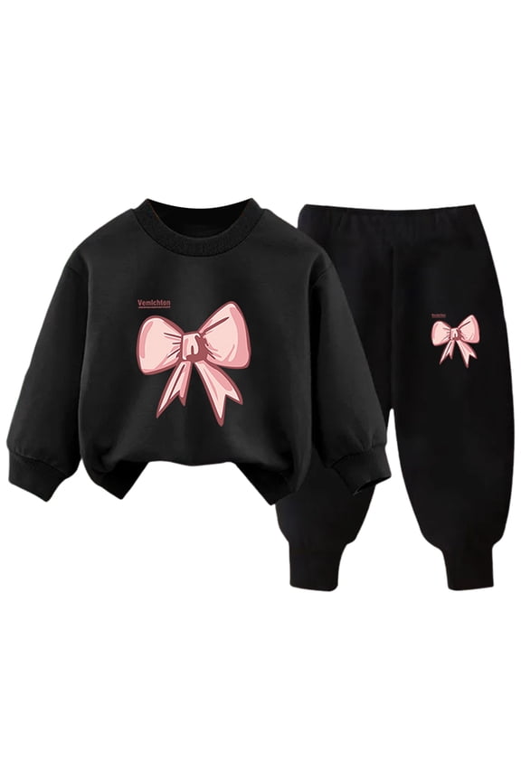 Toddler Girls Outfits Sets, Warm Sweatshirts and Pants 2PC Fall and Winter Active Wear Clothes Sets for Baby Kids Girls Black for Size 6-7 Years