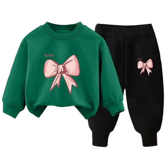 newwalpole Toddler Girls Outfits Sets, Warm Sweatshirts and Pants 2PC Fall and Winter Active Wear Clothes Sets for Baby Kids Girls Dark Green for Size 5-6 Years