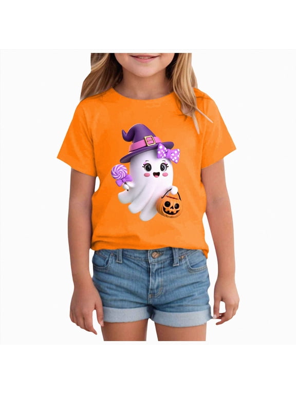 Toddler Halloween Shirts Little Miss Boo-Tiful Tshirt for Girls Kids Funny Halloween Ghost Tee Tops(Orange,2-3 Years)