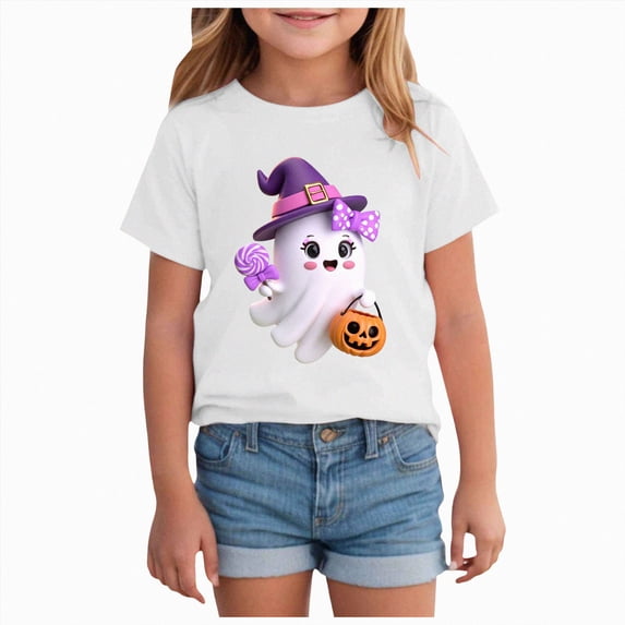 newwalpole Toddler Halloween Shirts Little Miss Boo-Tiful Tshirt for Girls Kids Funny Halloween Ghost Tee Tops(White,2-3 Years)