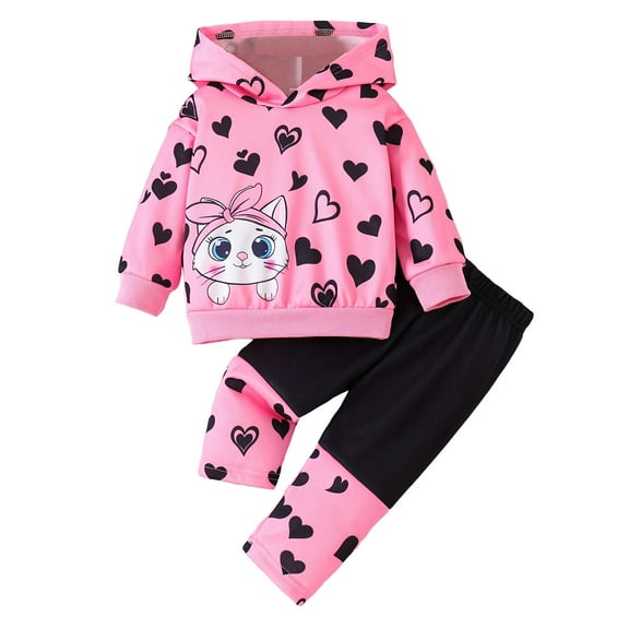 newwalpole Toddler Kid Girl Clothes Heart Print Drop Shoulder Hoodie Put Together Plaid Pants 2PC Outfit Set Pink for Size 24M