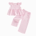 thumbnail image 1 of newwalpole Toddler Kids Girls Plaid Clothes Set 12 18 24 Months 2T 3T 4T 5T Flying Sleeve Button Up A-line Tops Long Pants Summer Outfits Red for Size 18-24 Months, 1 of 4