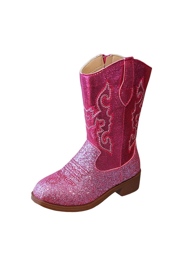 Toddler Little Boys Girls Cowboy Boots Kids Western Square Toe Riding Mid Calf Boots Pink for Size 3.5