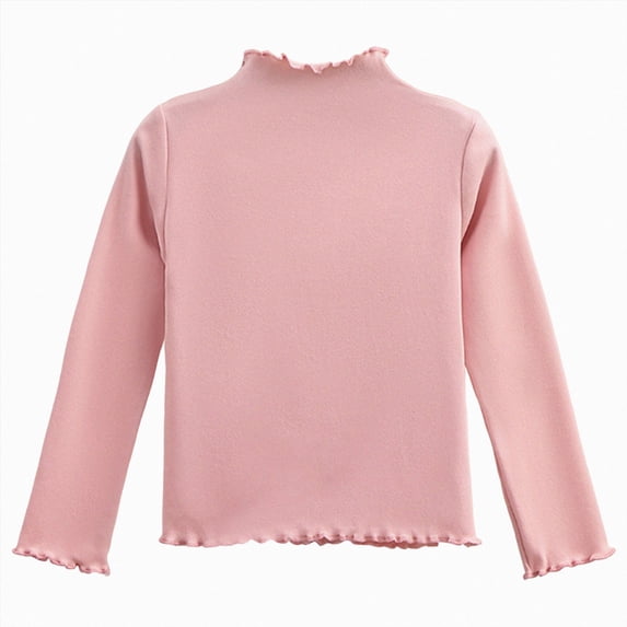 newwalpole Toddler Long Sleeve Shirts Girl Mock Turtleneck Ruffled Cotton Tops(Pink,6-12 Months)