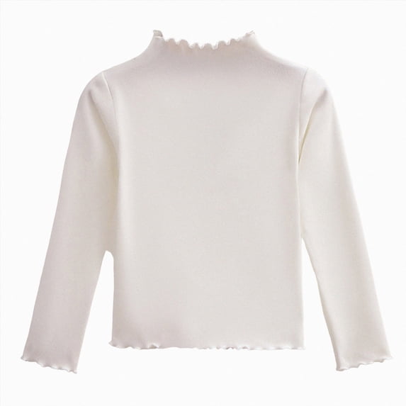 newwalpole Toddler Long Sleeve Shirts Girl Mock Turtleneck Ruffled Cotton Tops(White,7-8 Years)