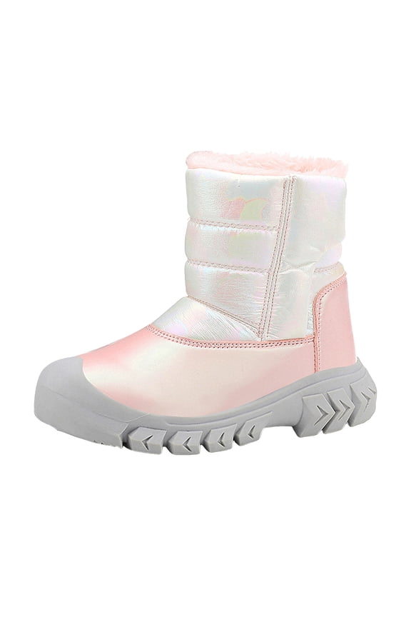 Toddler Snow Boots for Girls Boys Winter Warm Kids Button Boots Outdoor Shoes Pink for Size 12.5