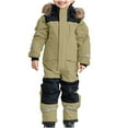 thumbnail image 1 of newwalpole Toddler Snow Suit One Piece Snow Pants Kids Girls Boys Warm Winter Snowsuit Outdoor Waterproof Windproof Ski Pants Khaki for Size 9-10 Years, 1 of 7
