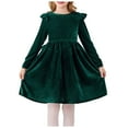 thumbnail image 1 of newwalpole Toddler Velvet Dress Girls Smocked Square Neck Puff Long Sleeve Party Dresses with Pockets Green for Size 10-11 Years, 1 of 5