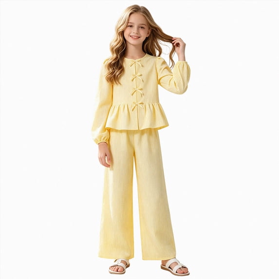 newwalpole Tween Girls Long Sleeve Fashion Top & Pant Outfit Set,Fall Winter Clothes, Kid Girl Trendy School Pullover Crop Tops & Trousers 2 Piece Cloths Sets(Yellow,9-10 Years)