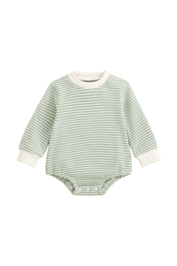 Unisex Baby Boy Girl Romper Waffle Newborn Infant Onesie Clothes Long Sleeve Bubble Oversized Romper Bodysuit Top Green for Size 3-6 Months