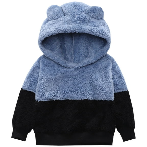 newwalpole Unisex Boys Girls Fleece Lined Sherpa Hoodie Kids Warm Winter Hoodies Pullover Hooded Sweatshirt Sweater Blue for Size 3-4 Years