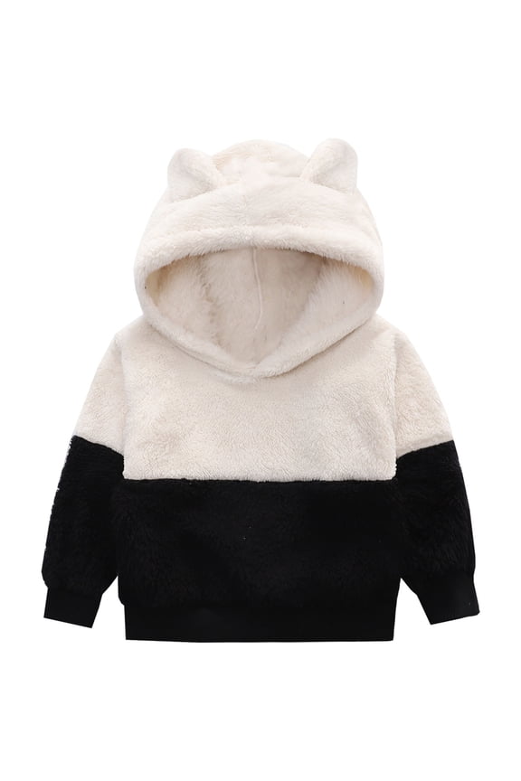 Unisex Boys Girls Fleece Lined Sherpa Hoodie Kids Warm Winter Hoodies Pullover Hooded Sweatshirt Sweater White for Size 4-5 Years