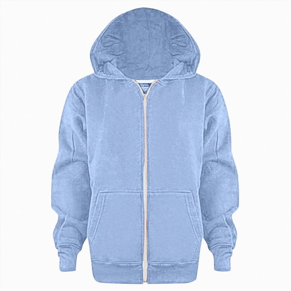 newwalpole Unisex Boys Girls Hoodie Sweatshirt Zip Up Hooded Thin Jackets,Long Sleeve, Kangaroo Pockets, Full Zip, Solid Color, Cute Relaxed Fit Top, Back to School Wear(Sky Blue,6-7 Years)