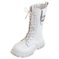 thumbnail image 1 of newwalpole White Boots Kids - PU Leather Lace Up Side Zipper Mid Calf Platform Combat Boot White for Size 3, 1 of 6