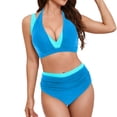 thumbnail image 1 of newwalpole Women Plus Size High Waisted Bikini - Ribbed Two Piece Swimsuit Tummy Control Bathing Suit V-Wired 2026 Swimwear Blue for Size L, 1 of 9