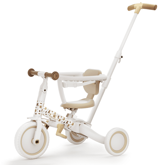 newyoo Lume TR008 Tricycle for Toddlers 1-3, 5-in-1 Push Bike with Parent Handle & Safety Guard, Convertible Balance Bike, Ideal Gift for 1-3 Year Olds, Ivory