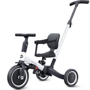 newyoo Toddler Bike, 5 in 1 Tricycles for 1-3 Year Old, Balance Bike, Birthday Gift and Toy for Boys and Girls, Kids Tricycle with Parent Steering Push Handle, Removable Pedals, White, TR007