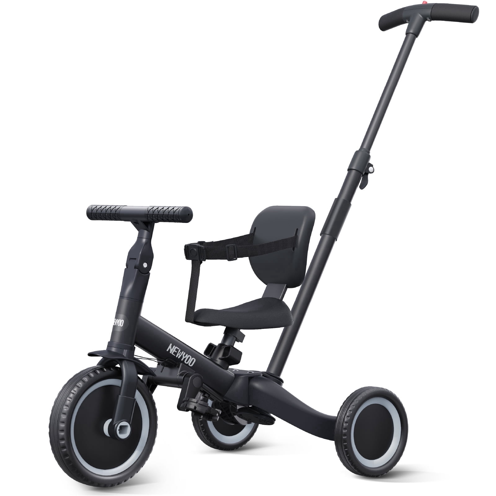 Newyoo Tricycle Draisienne 5 En 1 Évolutif 1-3 Ans – Barre Poussée, Guidon Réglable, Harnais Sécurité, Cadeau Anniversaire Fille Garçon (Bleu)