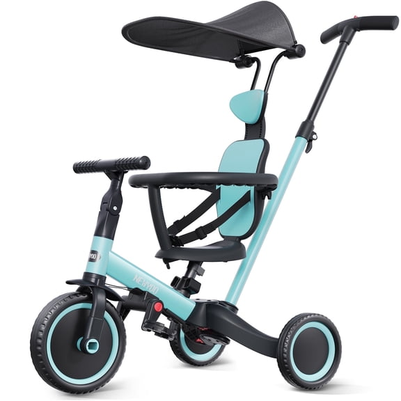 newyoo Tricycle for Toddlers 1-3, Toddler Bike, Birthday Gift and Toys for Girl and Boy, Push Trike with Handle and Canopy, 6 in 1 Baby Trike, Balance Bike, TR009, Blue