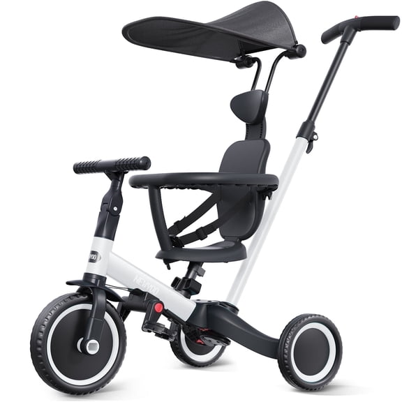 newyoo Tricycle for Toddlers 1-3, Toddler Bike, Toddler Tricycle with Push Handle and Canopy, Birthday Gift and Toys for Girl and Boy, 6 in 1 Baby Trike, Balance Bike, TR009, White