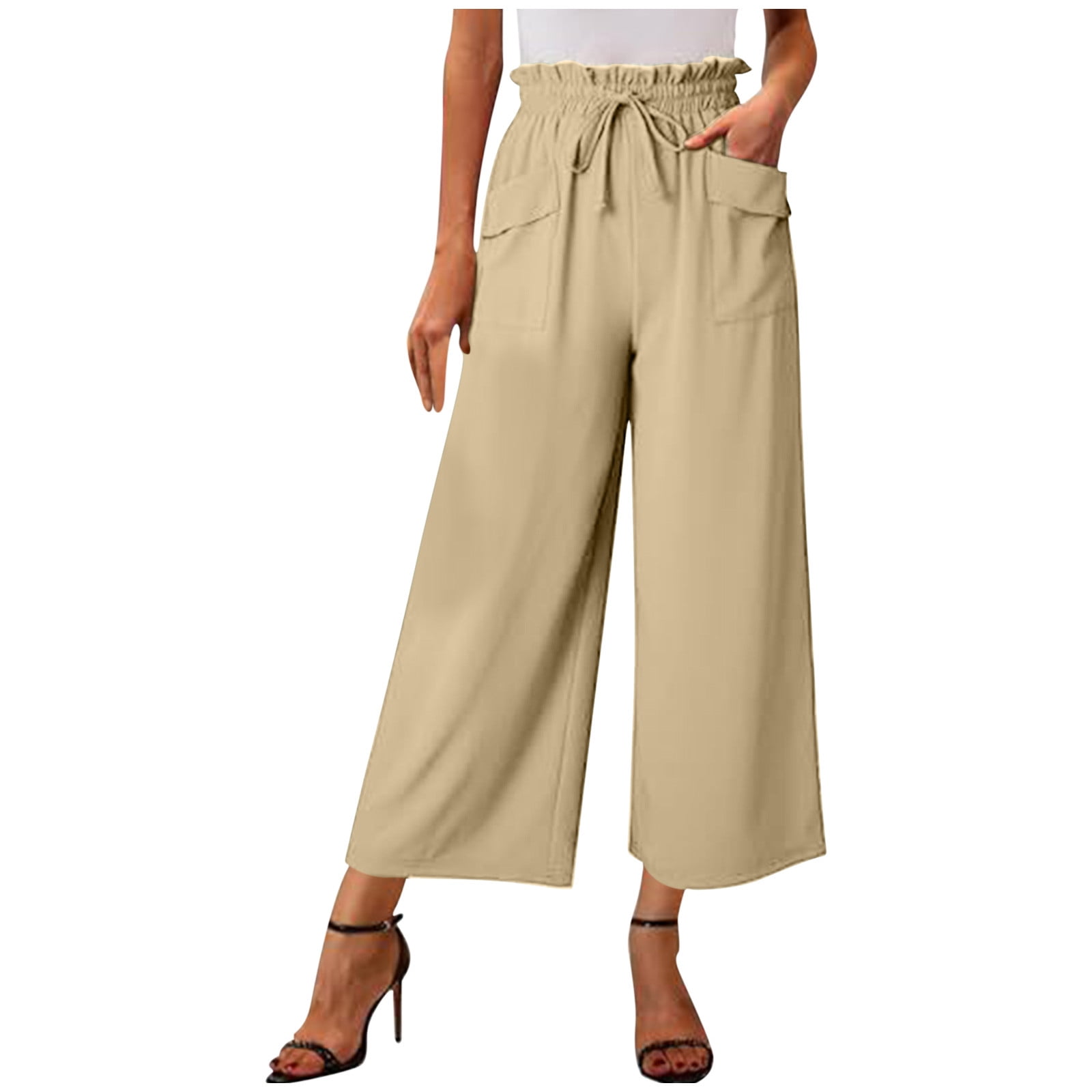 nhApmj Wide Leg Cropped Pants for Women Linen Anime Pants Womens High ...