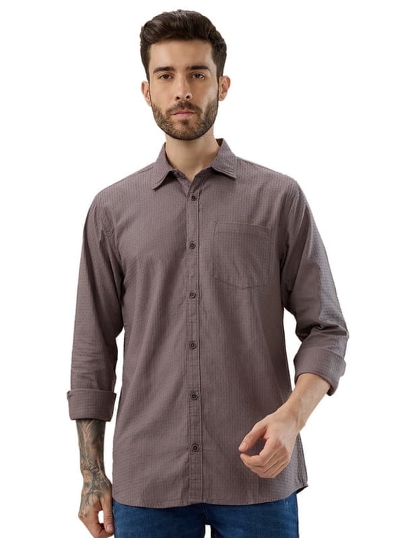 100% Cotton Mens Medium Coffee Solid Color Slim Fit Shirts
