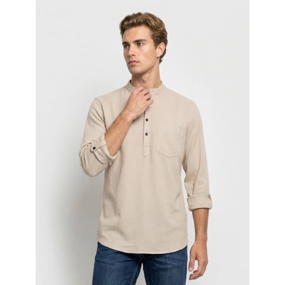 nick&jess Men's 100% Cotton Waffle Weave Henley , Slim Fit, Long Sleeve Shirt