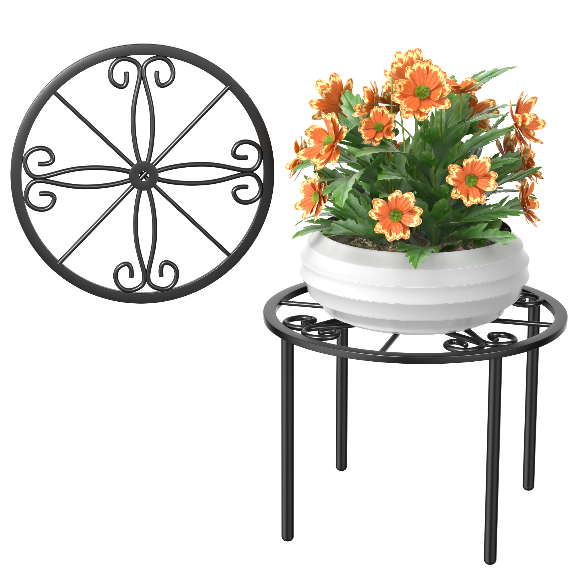 Gymax 3 Pcs Metal Plant Stand Set Plant Pot Holder w/Crystal Floral