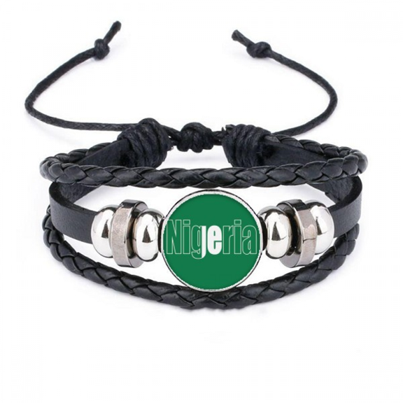 nigeria country flag name bracelet braided leather woven wristband