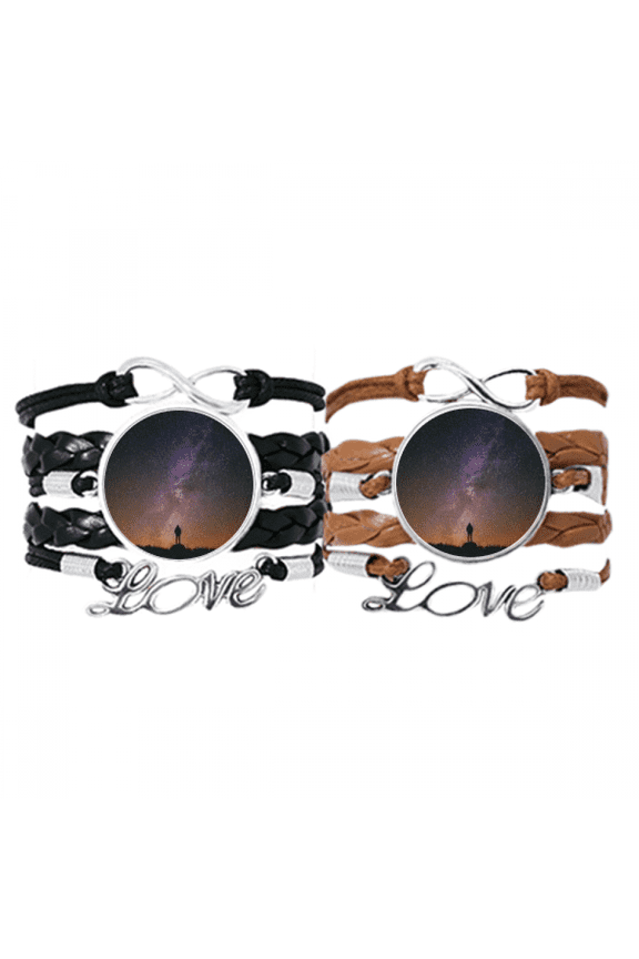 night stars milky way outline bracelet hand strap leather wristband double set