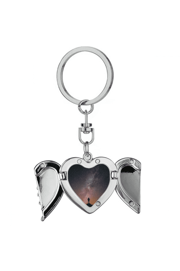 night stars milky way outline heart angel wing key chain holder