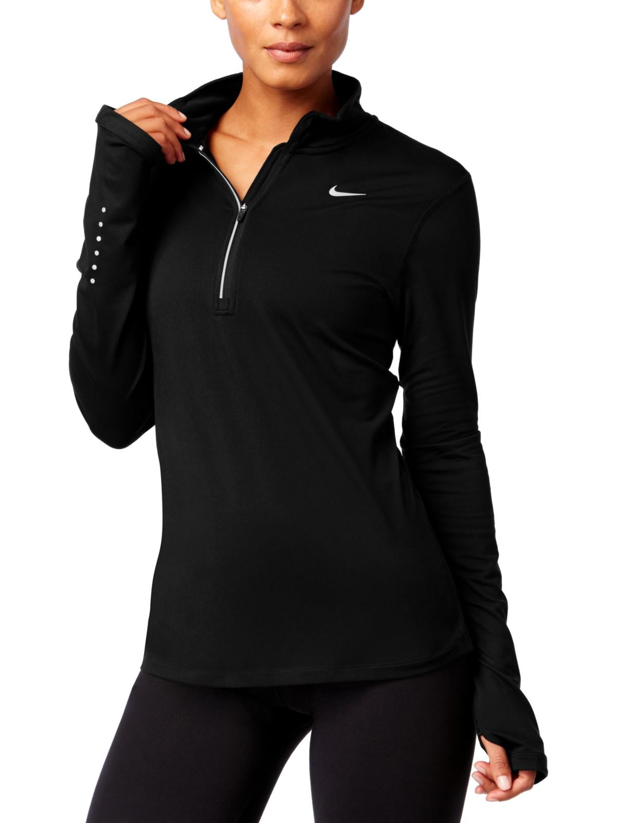 nike women's element half-zip running top black/reflective silver size  medium 