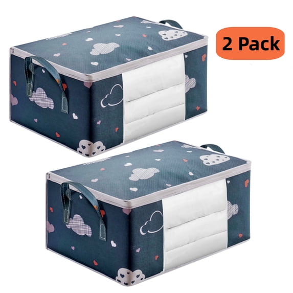 nine bull 2 Pack Clothes Storage Bags 50L Foldable Blanket Storage Bins Closet Organizers Storage Containers with Window and Handles for Comforter, Bedding