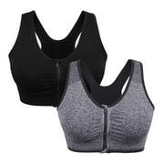 nine bull 2 Pack Zip Front Sports Bra for Women High Impact Support for Workout Fitness Running