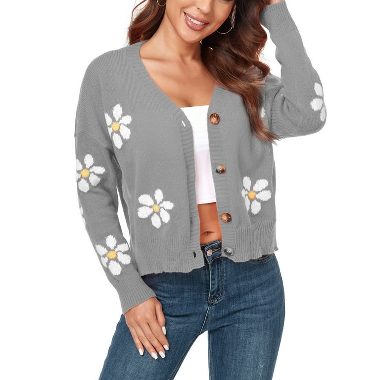 nine bull Cardigan Sweaters for Women Long Sleeve Floral Open