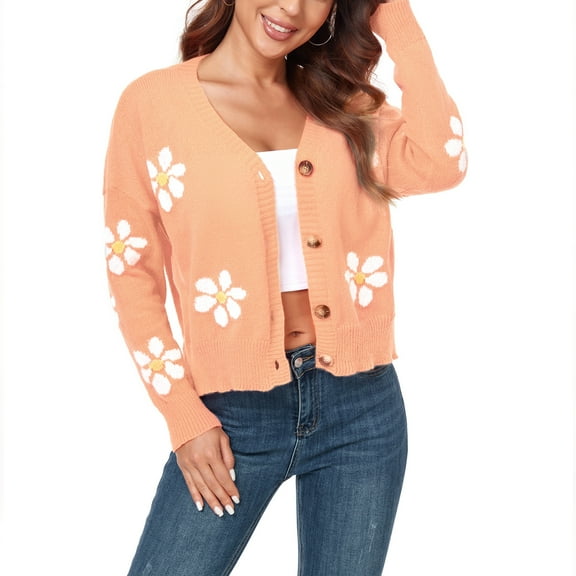 nine bull Cardigan Sweaters for Women Long Sleeve Floral Open Front Sweater V Neck Outwear Cardigan Knit Cable Outwear Coat