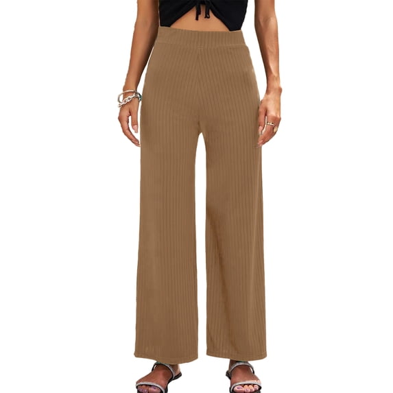 nine bull Women's Ribbed Wide Leg Pant,Elastic Waist Flowy Sweater Pants Lounge Sleepwear Pant(Coffee,S)
